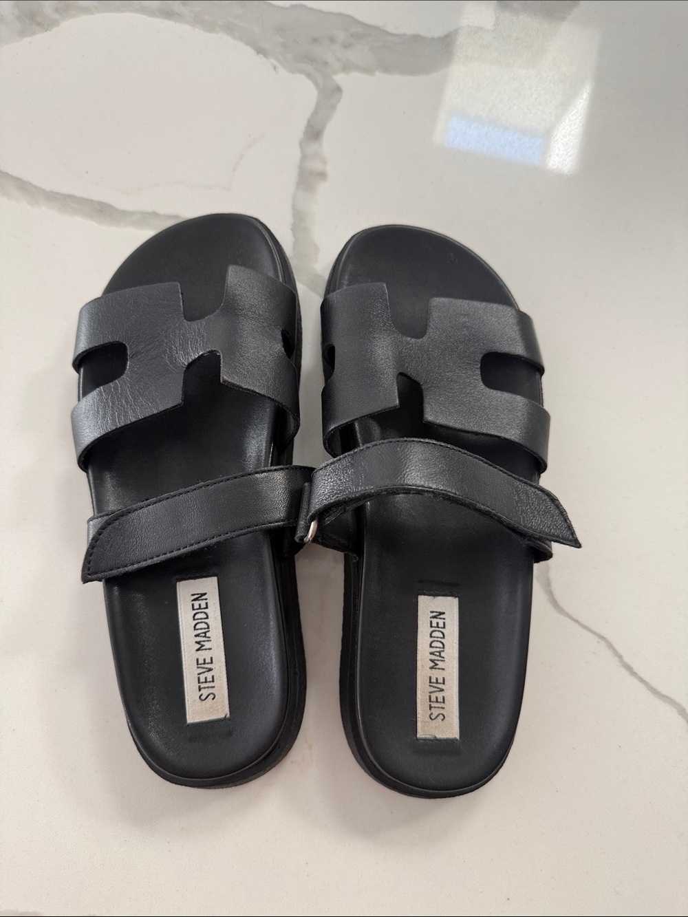 Steve Madden Black Leather Mayve Slide Sandals Sz 6.5